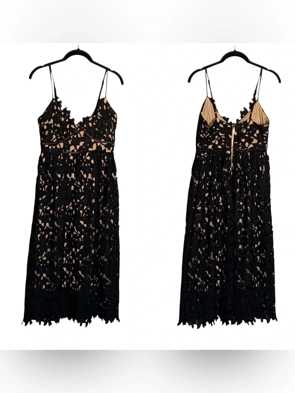 Sans Souci Floral Lace Overlay Midi Dress M Crochet Lined Black Party Wedding - Picture 5 of 16